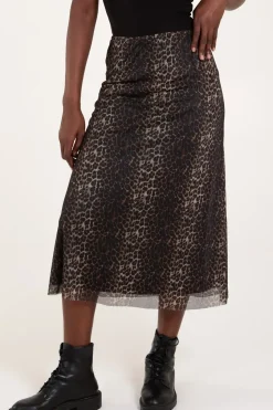 Leopard Mesh Midi Skirt