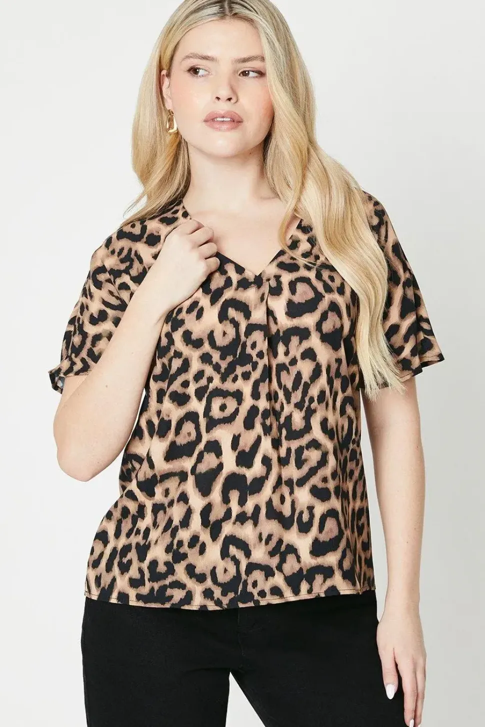 Leopard Pleat Front Blouse