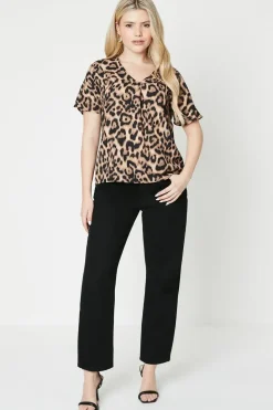 Leopard Pleat Front Blouse