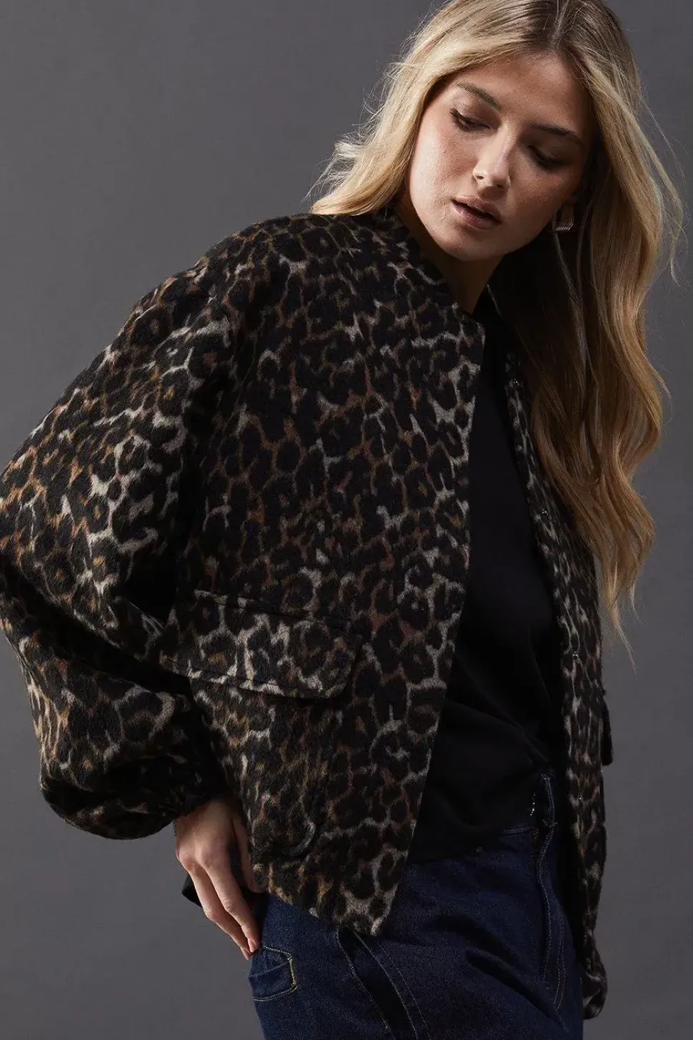 Leopard Print Blouson Bomber Jacket