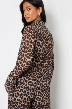 Leopard Print Chiffon Tie Front Blouse