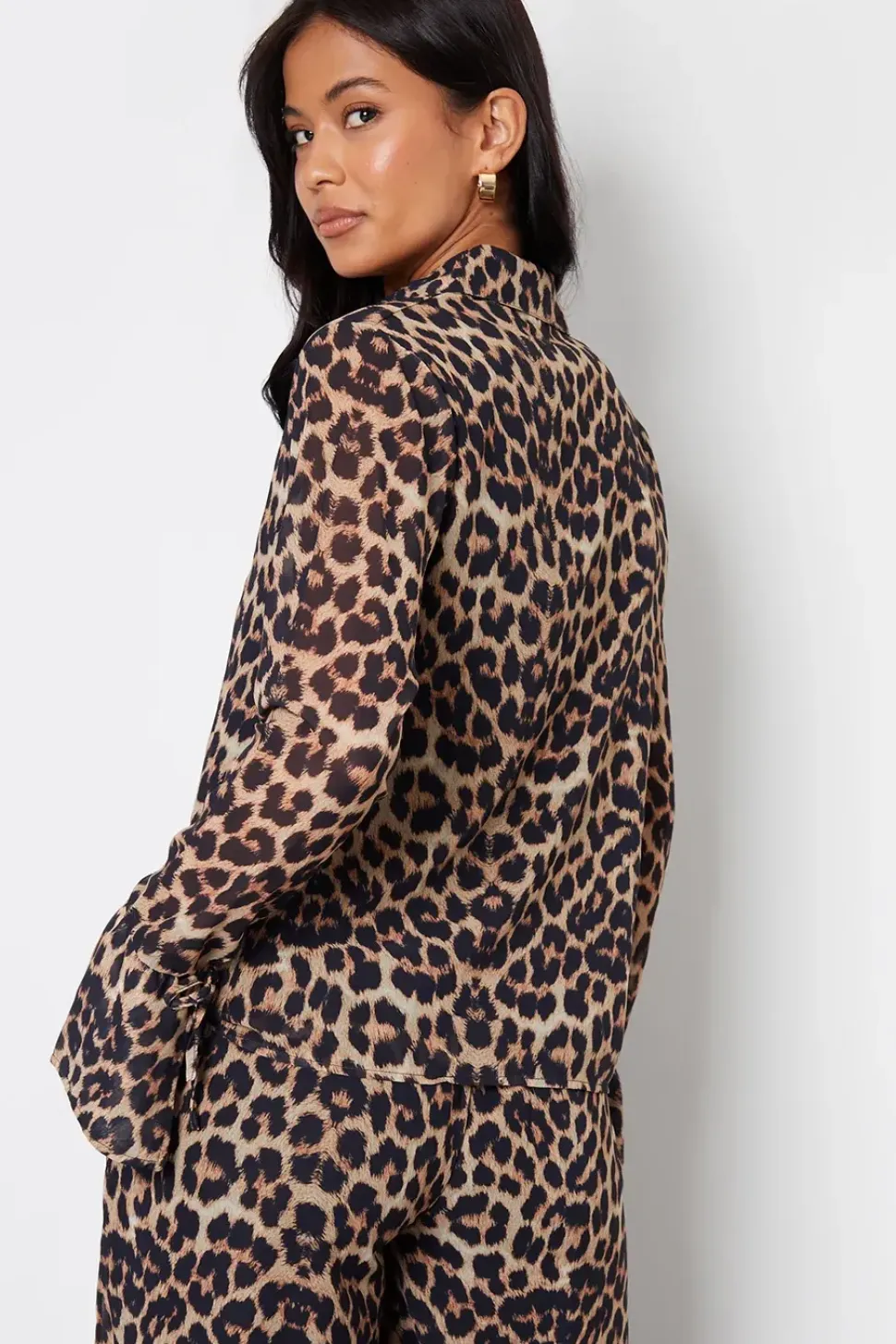 Leopard Print Chiffon Tie Front Blouse