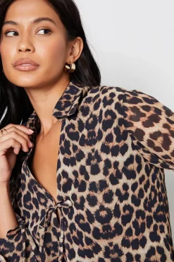 Leopard Print Chiffon Tie Front Blouse