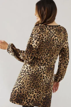 Leopard Print Contrast Frill Shift Dress