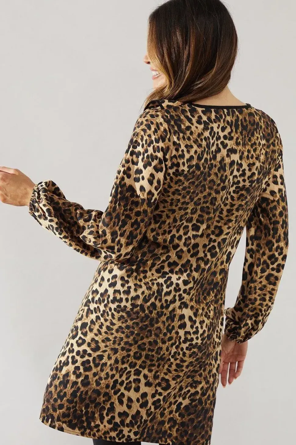 Leopard Print Contrast Frill Shift Dress