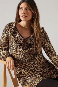 Leopard Print Contrast Frill Shift Dress