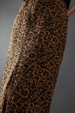 Leopard Print Denim Maxi Skirt