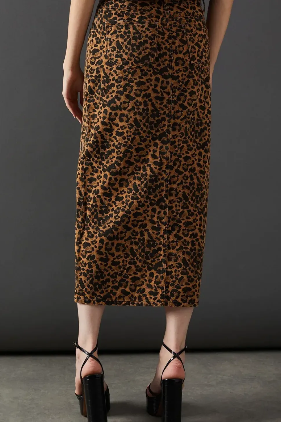 Leopard Print Denim Maxi Skirt