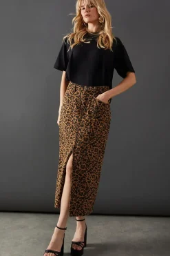 Leopard Print Denim Maxi Skirt