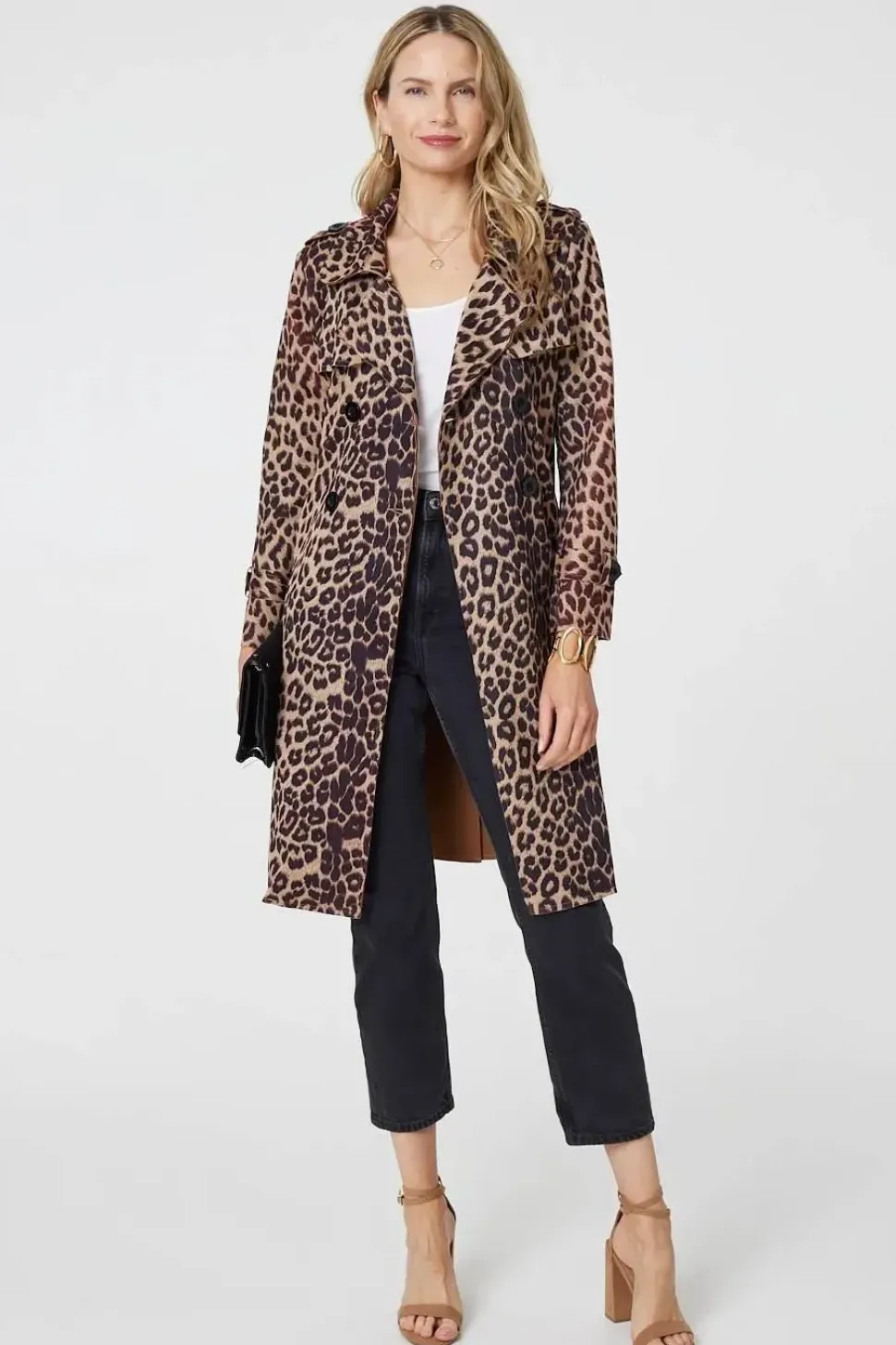 Leopard Print Double Breasted Trench Coat