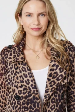 Leopard Print Double Breasted Trench Coat