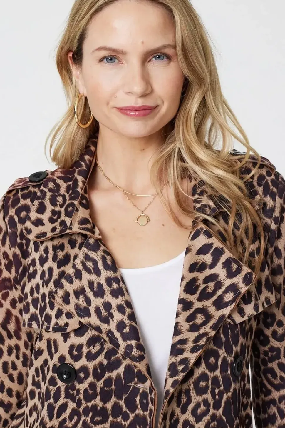 Leopard Print Double Breasted Trench Coat