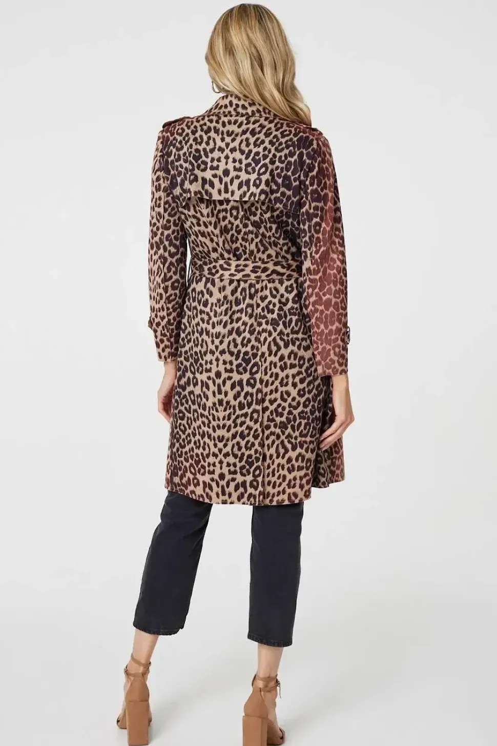 Leopard Print Double Breasted Trench Coat
