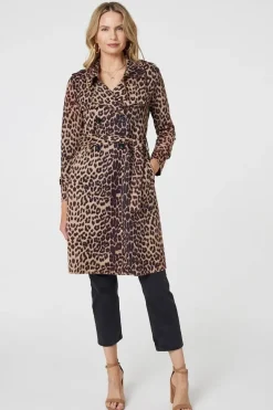 Leopard Print Double Breasted Trench Coat