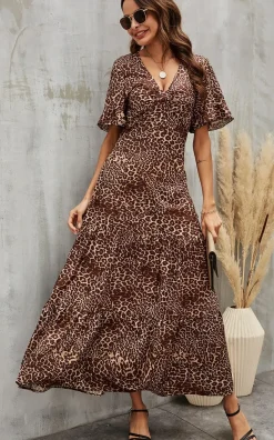 Leopard Printed Dress In Brown