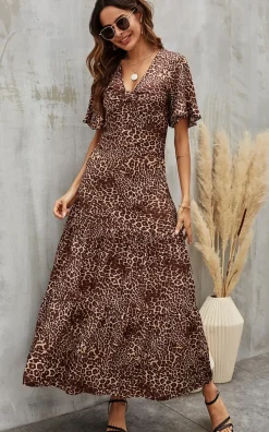 Leopard Printed Dress In Brown