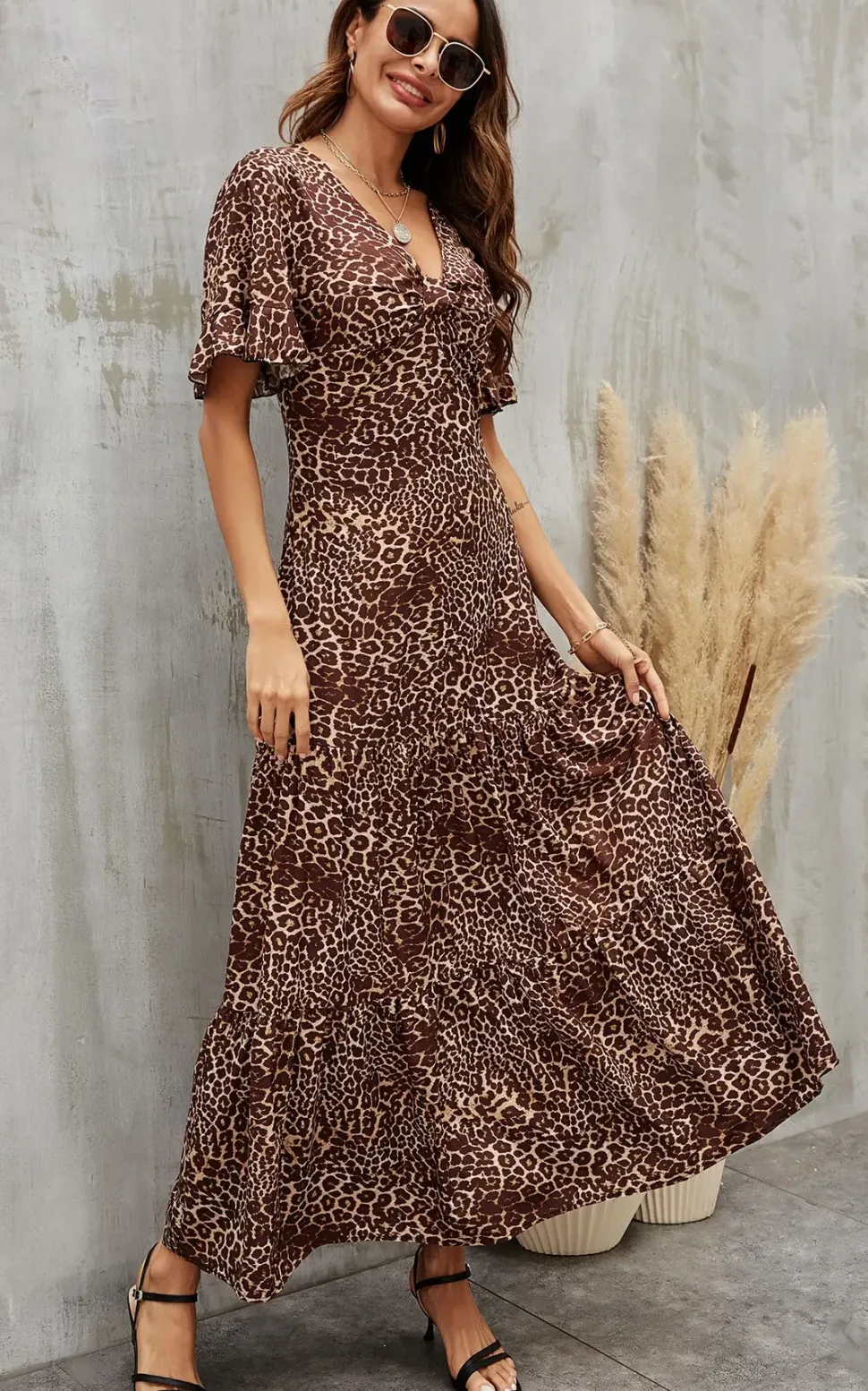 Leopard Printed Dress In Brown