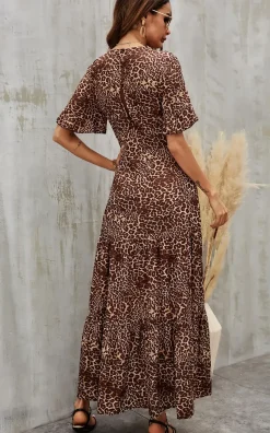 Leopard Printed Dress In Brown