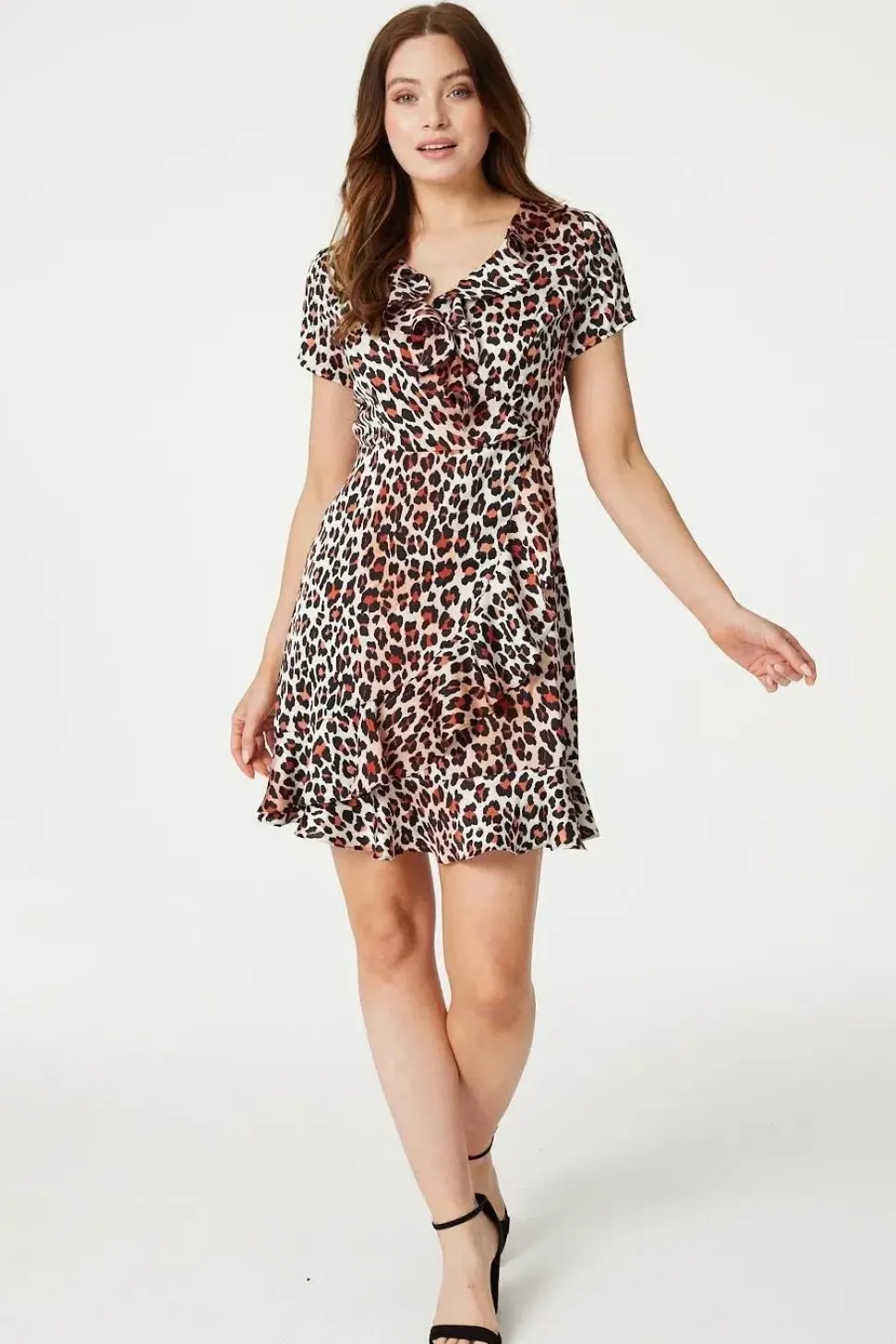 Leopard Print Frilled Short Dress