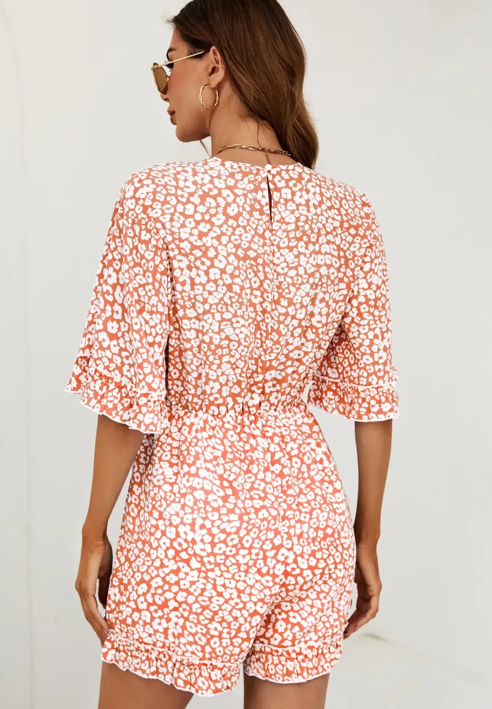 Leopard Print Frill Trim Wrap Top Playsuit