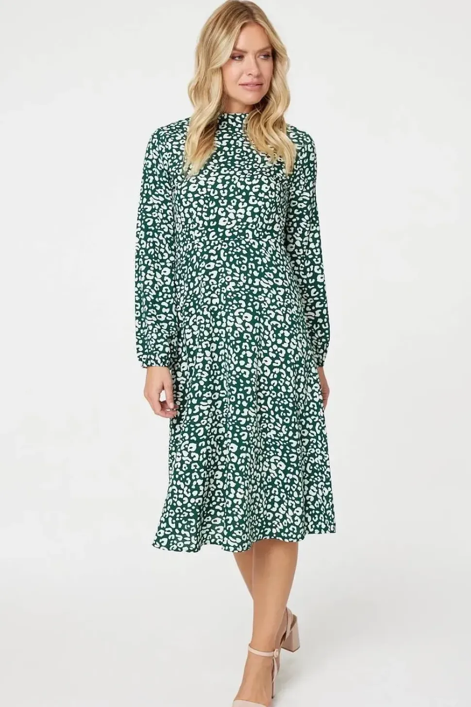 Leopard Print High Neck Tea Dress