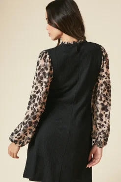 Leopard Print 2IN1 Contrast Sleeve Dress