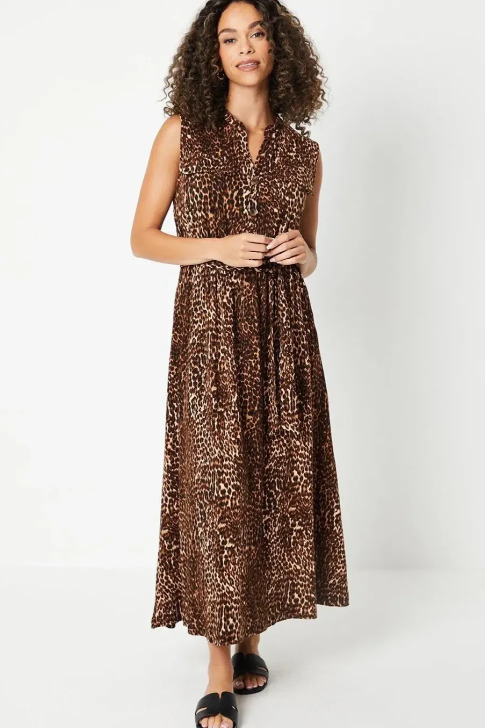 Leopard Print Jersey Pocket Detail Belted Shirt Dress