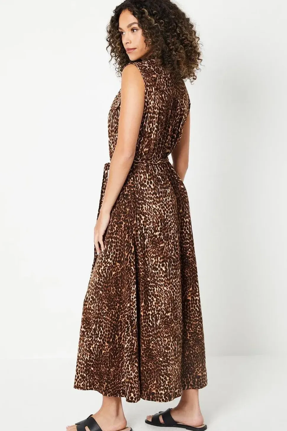 Leopard Print Jersey Pocket Detail Belted Shirt Dress
