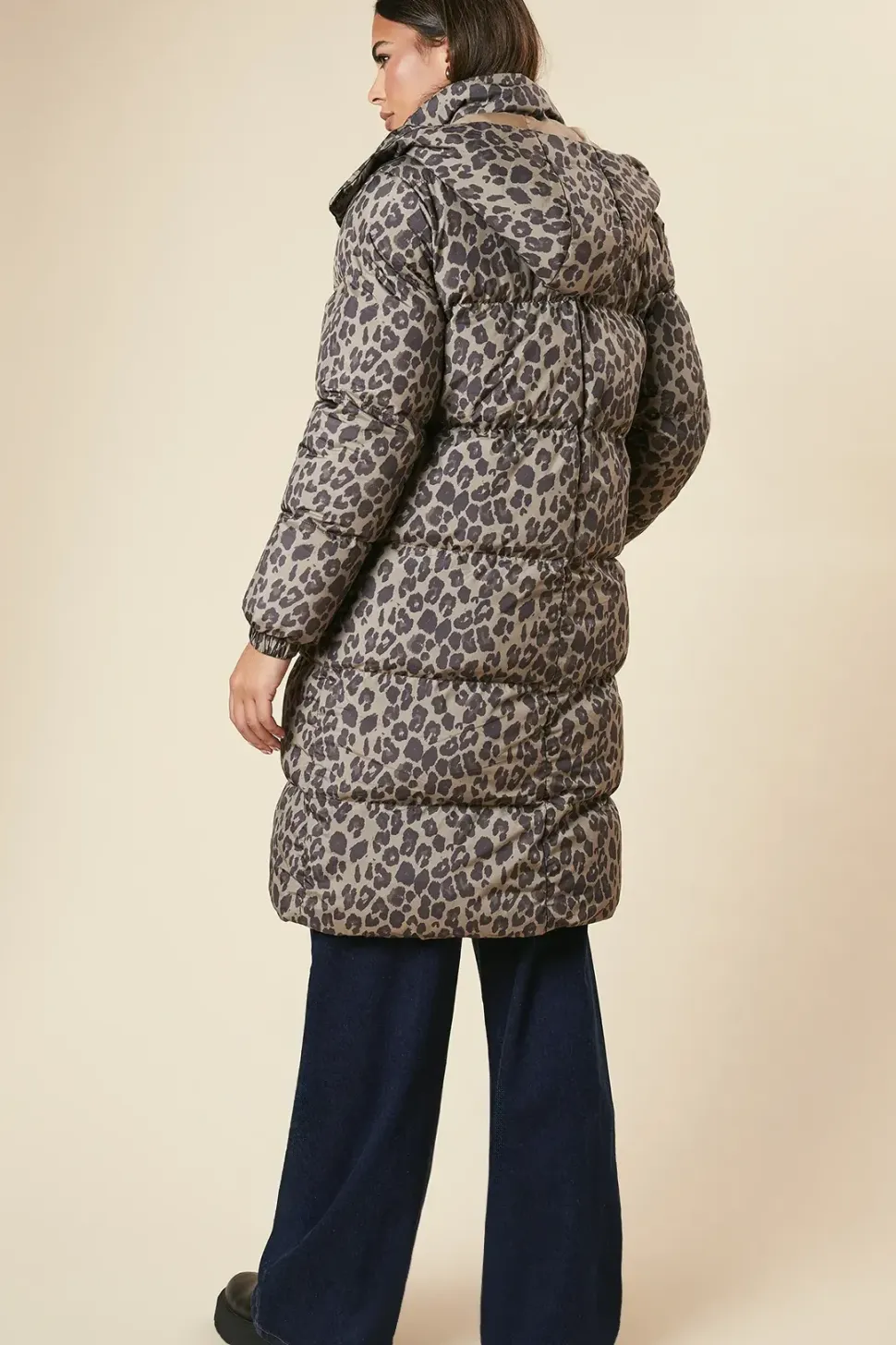 Leopard Print Longline Padded Coat