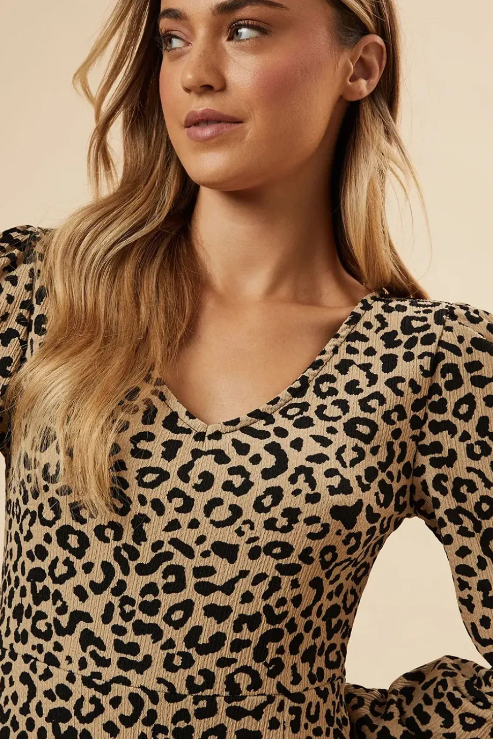 Leopard Print Long Sleeve Midi Dress