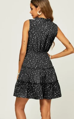 Leopard Print Long Sleeve Tiered Dress In White & Black