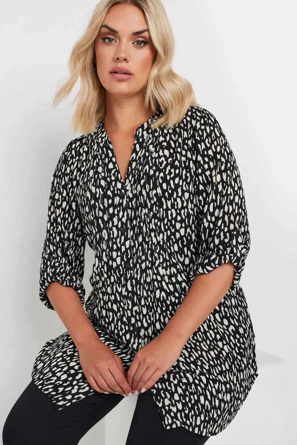 Leopard Print Pintuck Blouse