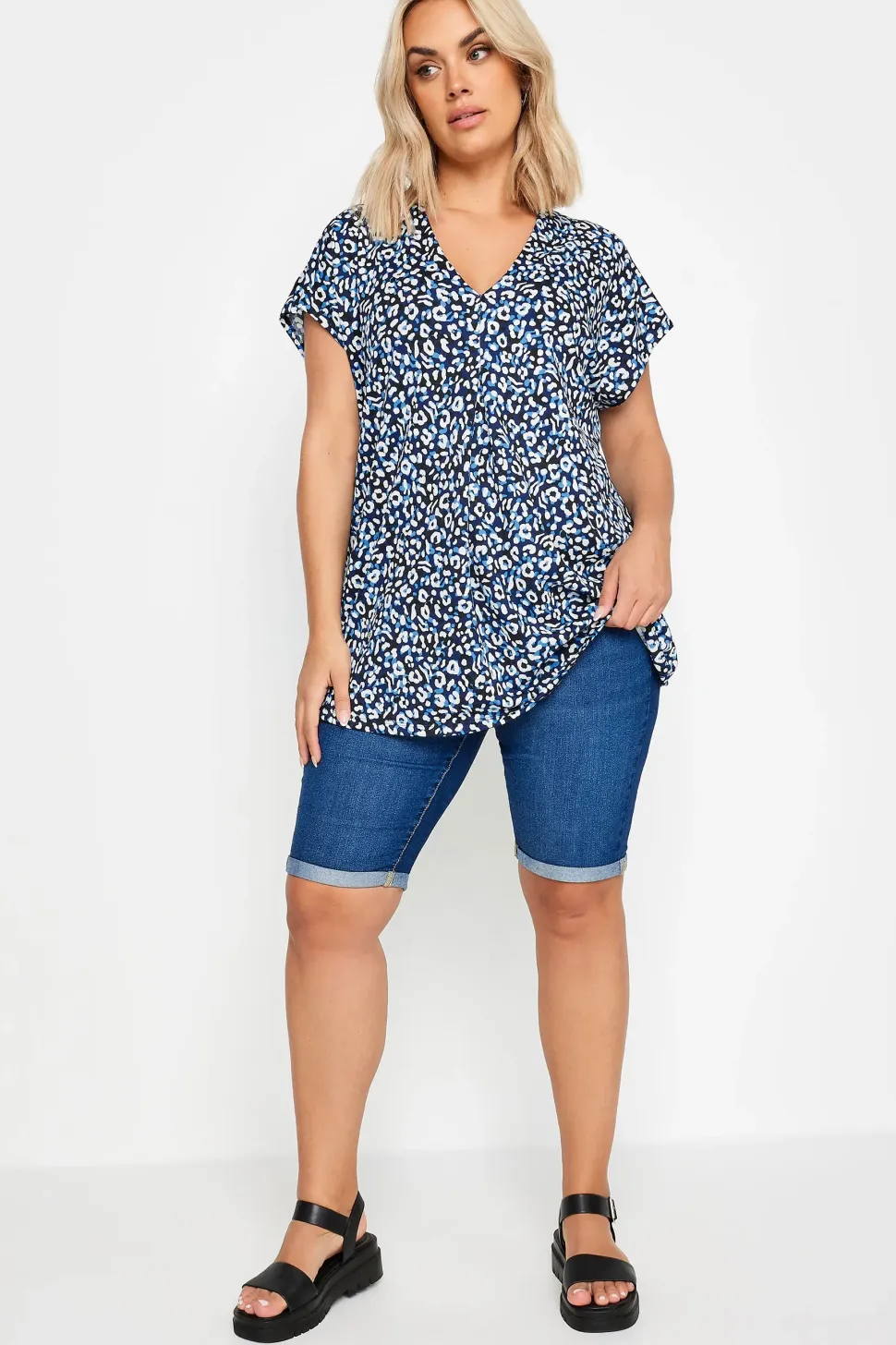 Leopard Print Pleat Front Blouse