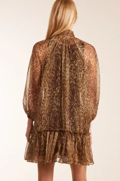 Leopard Print Pussy Bow Frill Shirt Dress