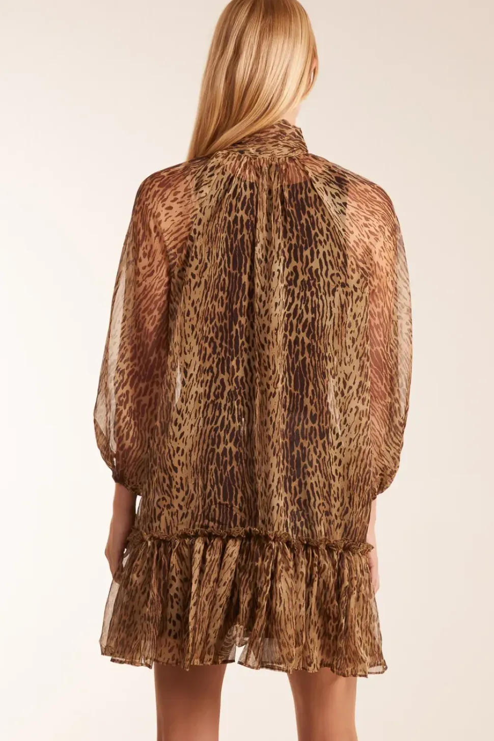 Leopard Print Pussy Bow Frill Shirt Dress