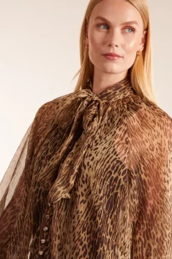 Leopard Print Pussy Bow Frill Shirt Dress