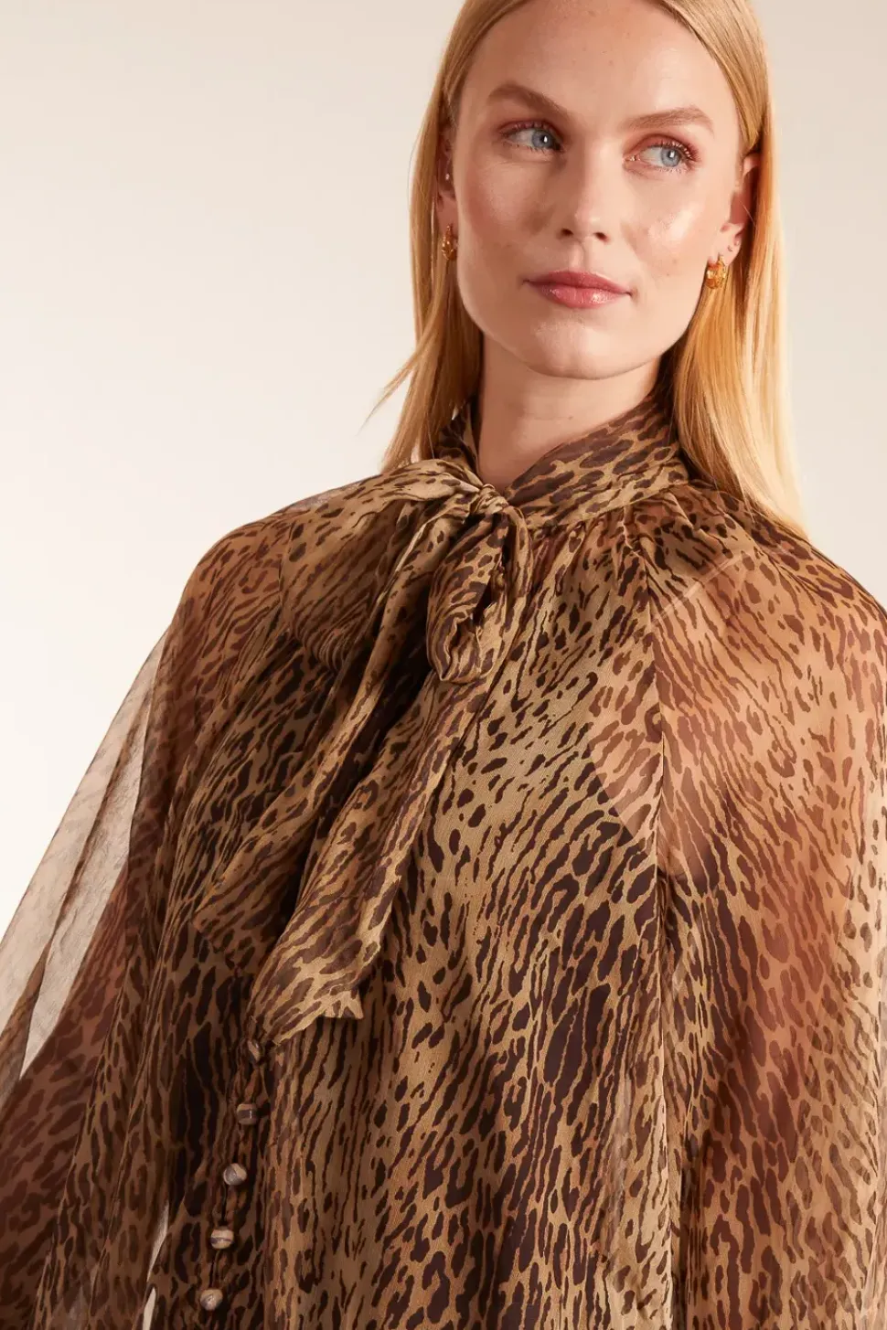 Leopard Print Pussy Bow Frill Shirt Dress