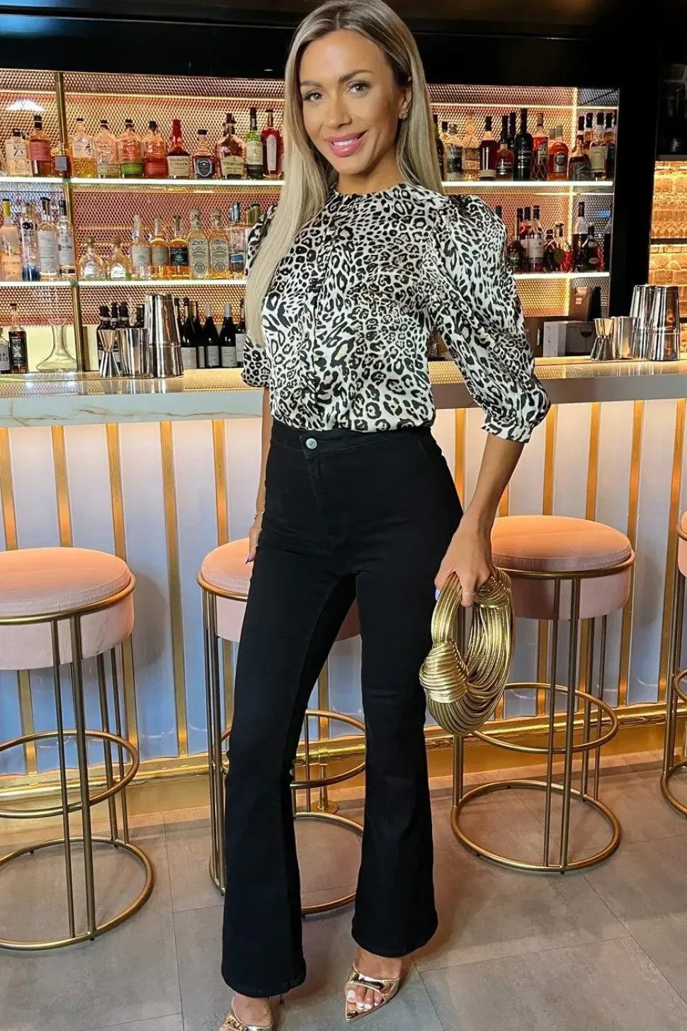 Leopard Print Satin Button Front Top