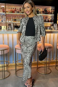 Leopard Print Satin Button Front Top