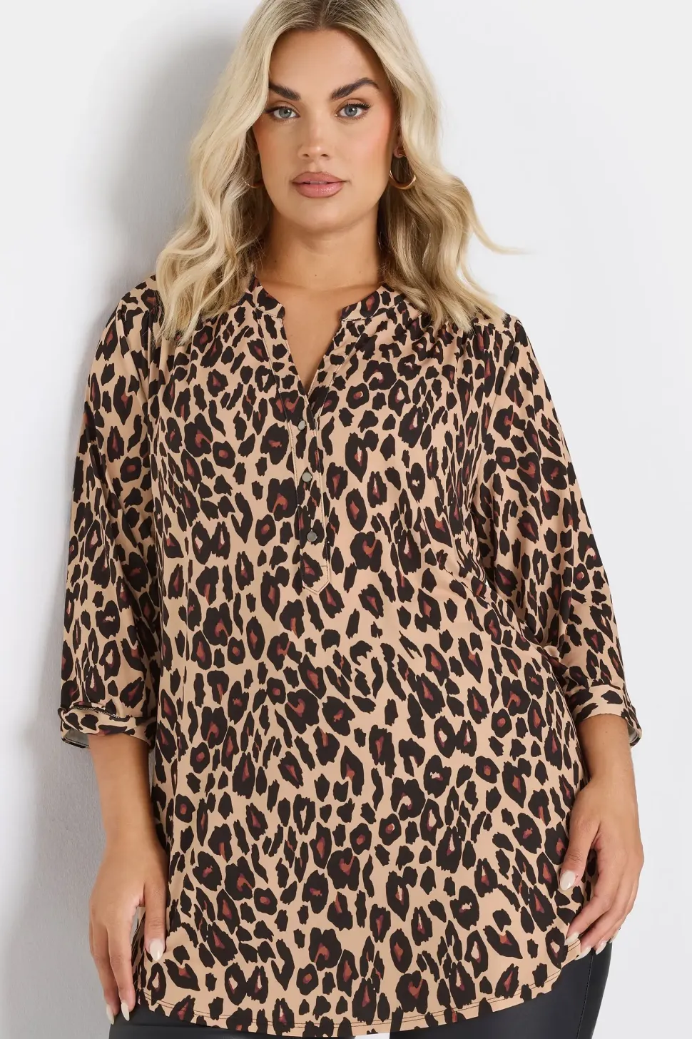 Leopard Print 3/4 Sleeve Shirt