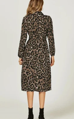 Leopard Print Split Leg Midi Shirt Dress