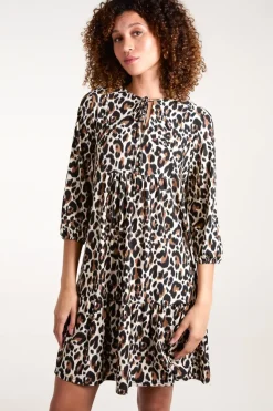 Leopard Print Tie Smock Mini Dress
