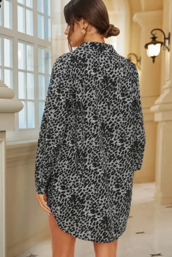 Leopard Print Tunic Shirt In Grey Blue