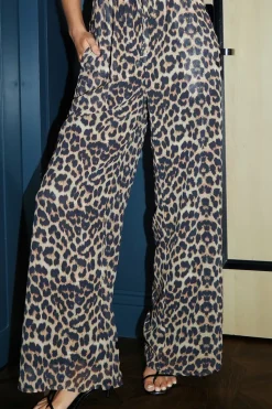 Leopard Print Wide Leg Chiffon Trousers