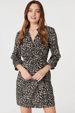 Leopard Print Wrap Shirt Dress