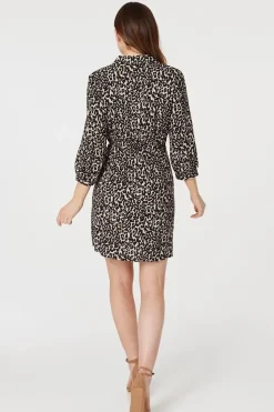Leopard Print Wrap Shirt Dress