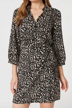 Leopard Print Wrap Shirt Dress