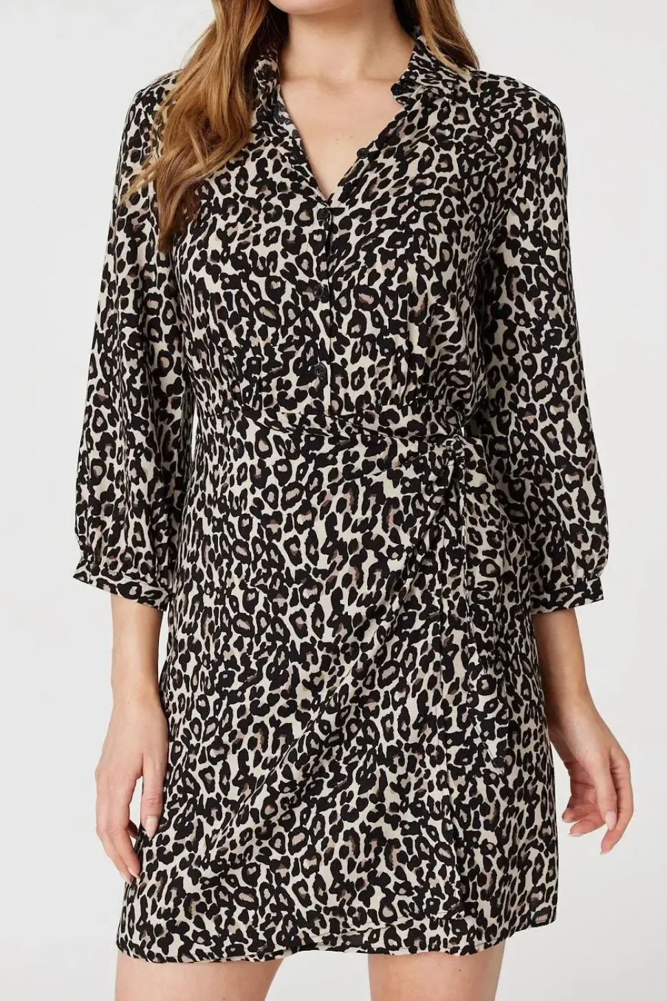 Leopard Print Wrap Shirt Dress