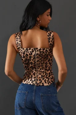 Leopard Satin Tie Front Corset Top