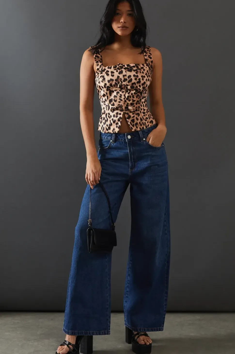 Leopard Satin Tie Front Corset Top